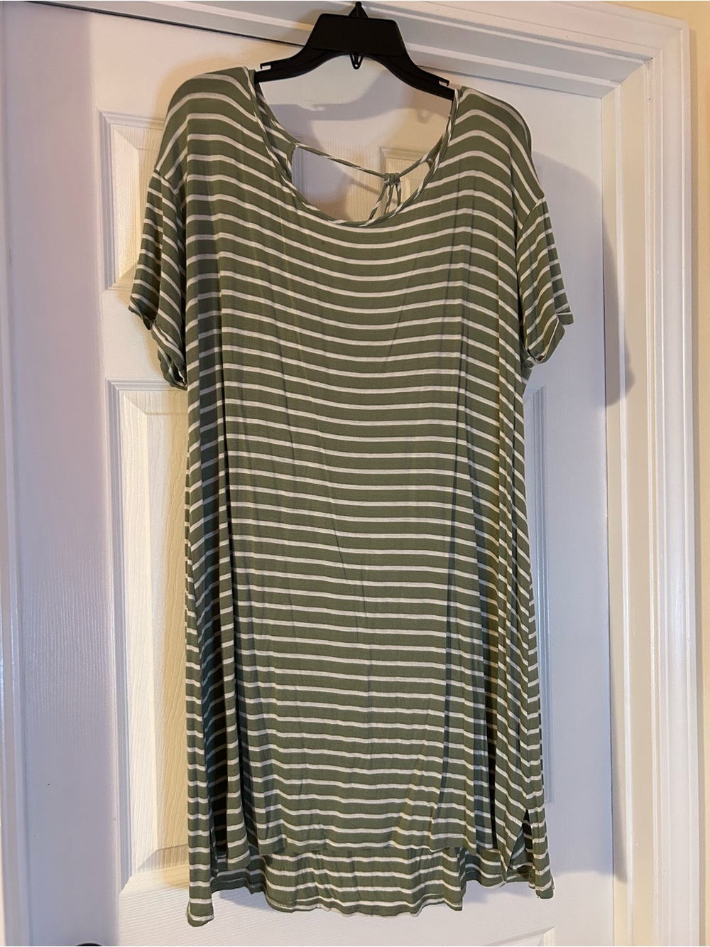 ANDREE BY UNIT Olive and White Striped Midi Dress
